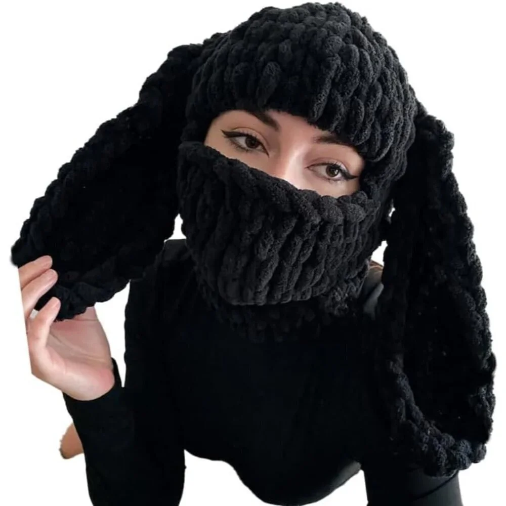 Women Bunny Ear Horn Ski Scarf Winter Warm Hat Knit Balaclava Face Mask